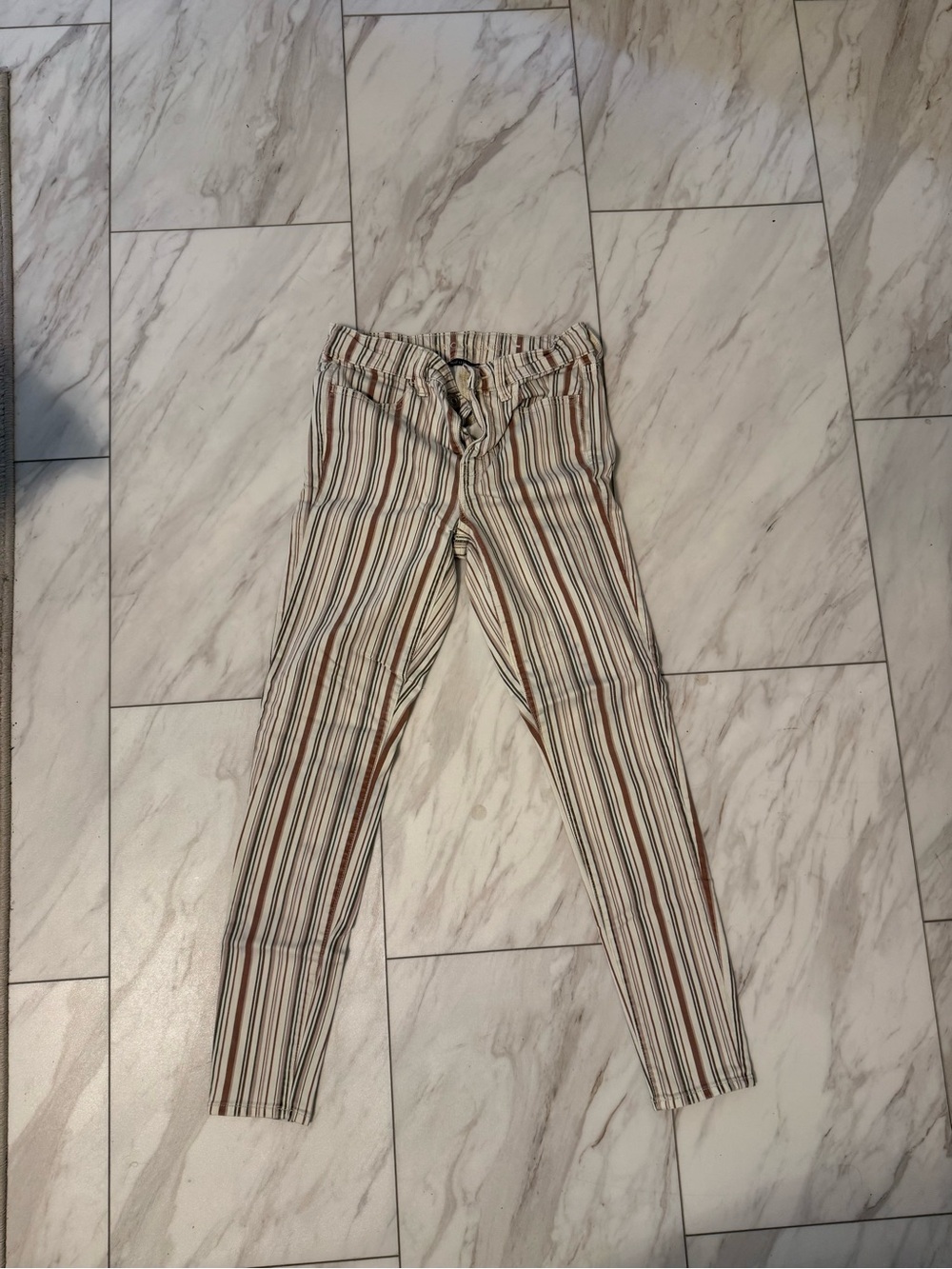 American Eagle Outfitters Striped Jeggings - Cream, Brown, Blue